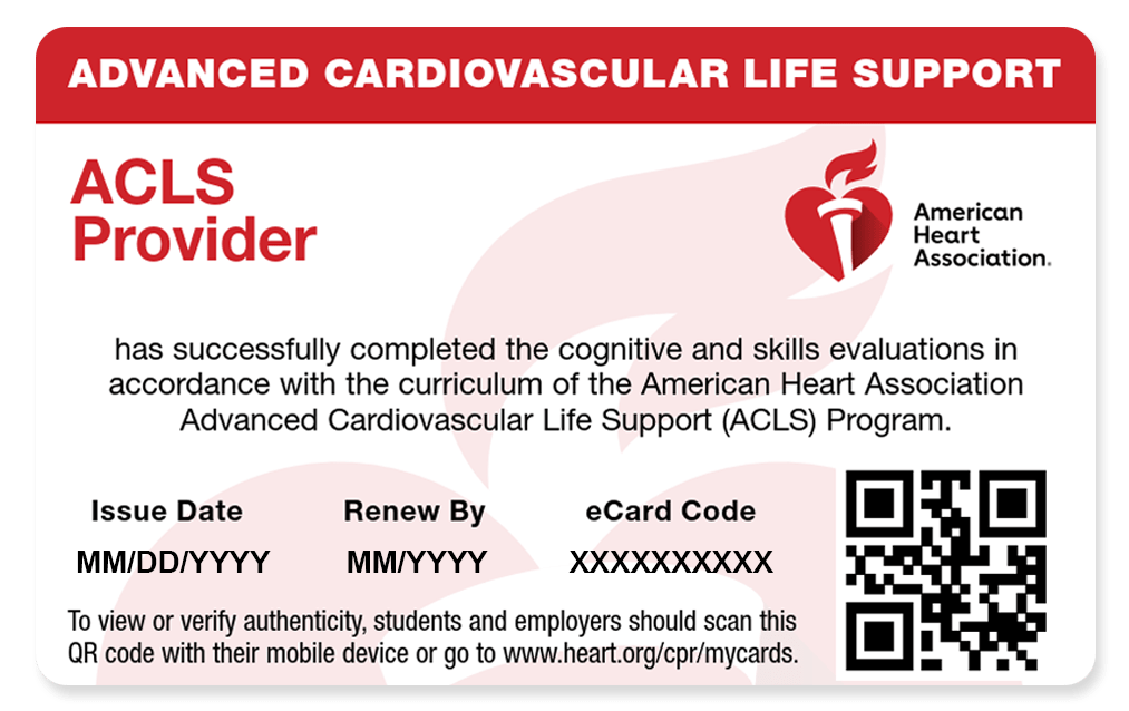 ACLS Provider Card from American Heart Association