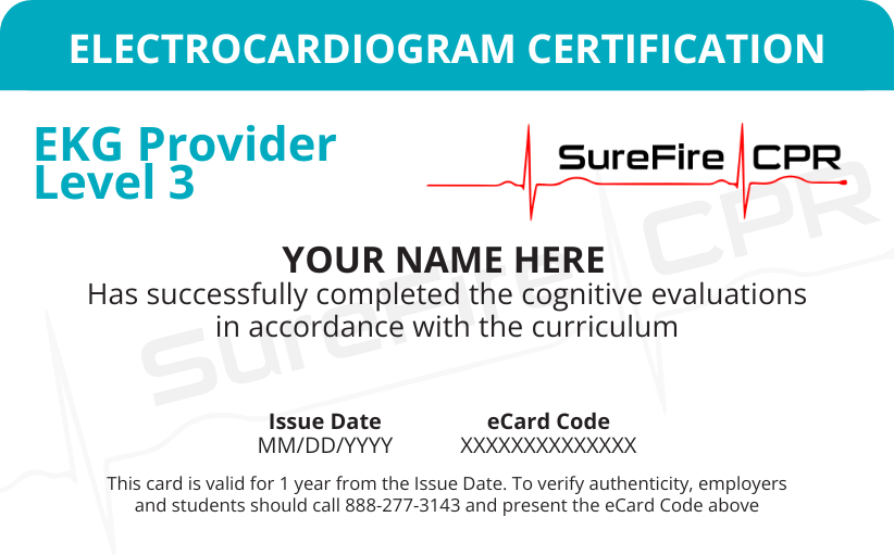 Level 3 EKG Certification Card from SureFire CPR