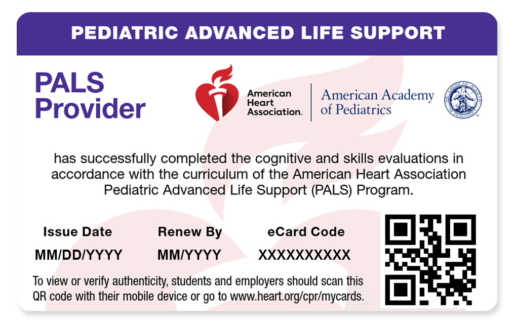 PALS Provider Card from American Heart Association