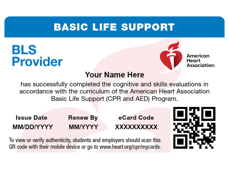 BLS certification card from American Heart Association