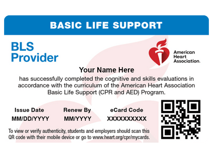 BLS certification card from American Heart Association